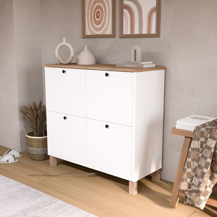 Hanah Home Nord - ND1-SW Armario para Zapatos Blanco y Roble